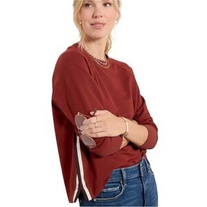 Evereve Revolve Taylor Stripe Trim Sweatshirt Rust Size Medium Athleisure Top